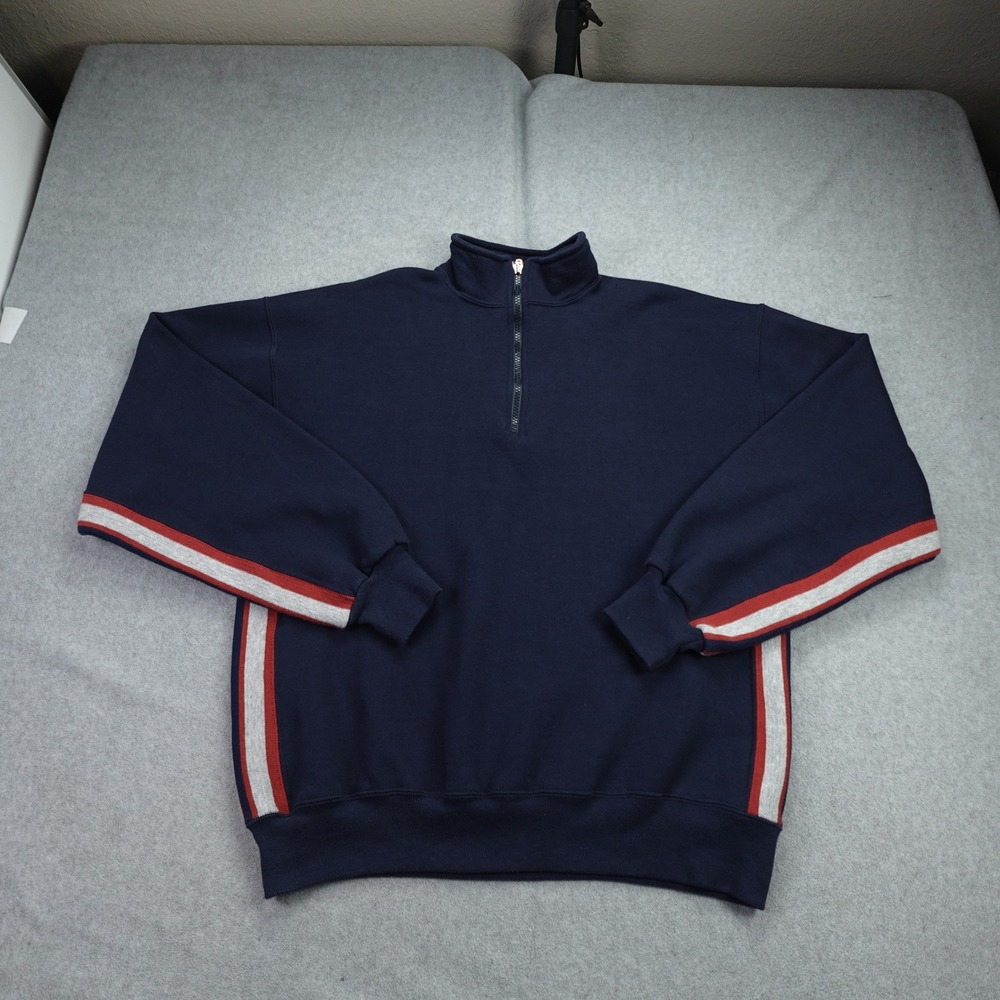 Vintage Russell Athletic Sweatshirt Mens Large Blue 1/4 Zip Striped Made in‎ USA